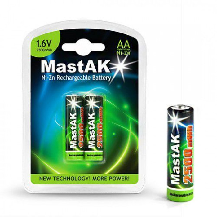 Комплект акумуляторів AA із зарядним Ni-Zn Mastak 2500mWh